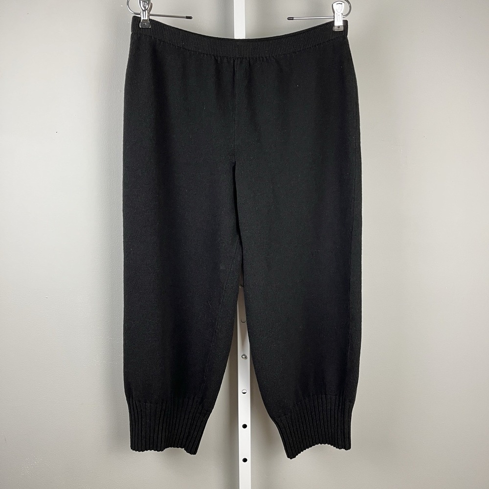 Dia Black Knit Pants Womens Large Pull On Ribbed Knit Ankle Cuffs Vintage
